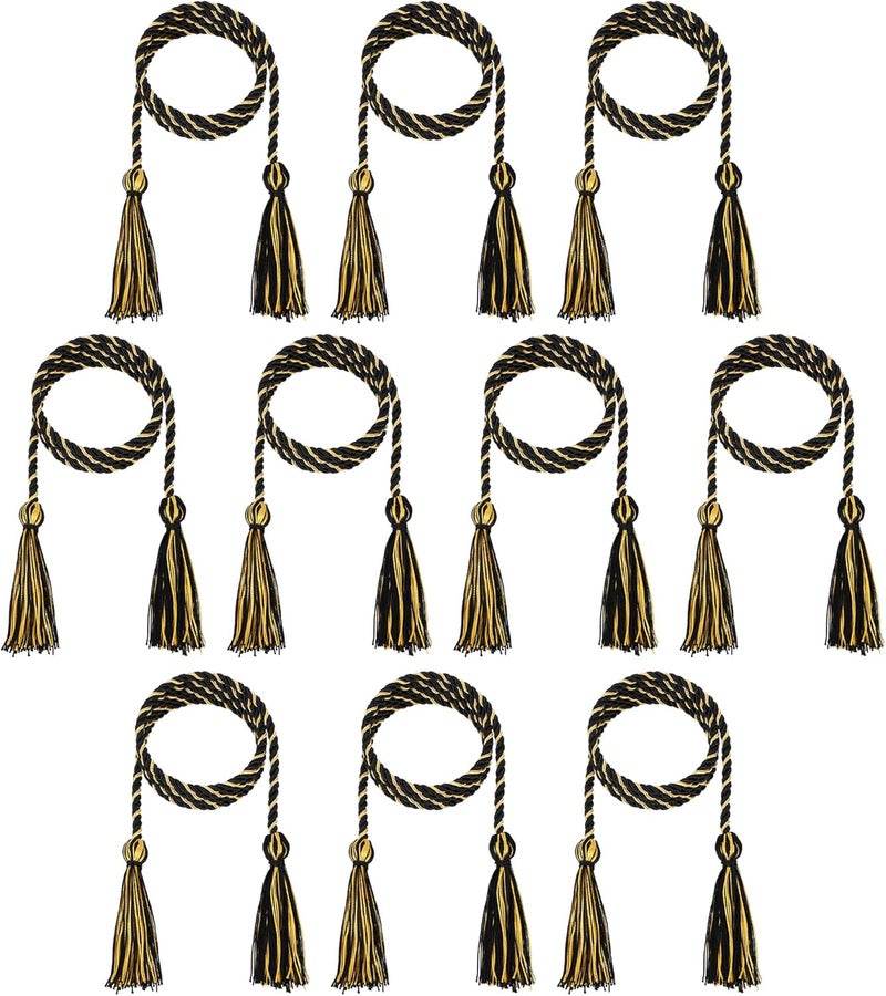 D DODOU 10 Pieces Graduation Cords Polyester Graduation Honor Braided Cords with Sewing Tassels for Bachelor, Master, Doctor 68" Long (Black Gold) - Image 1